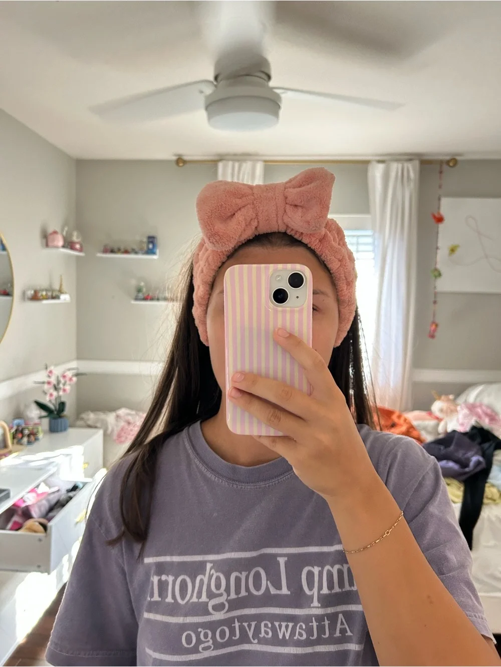 Plush Bow Headband in Blush Pink